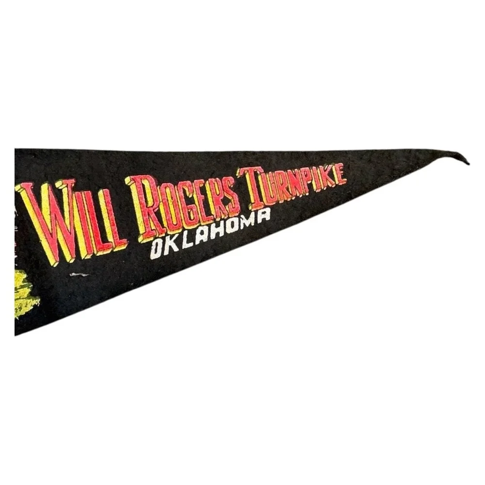 Vintage Will Rogers Turnpike Oklahoma Felt Pennant 50s Souvenir Claremore Rte 66